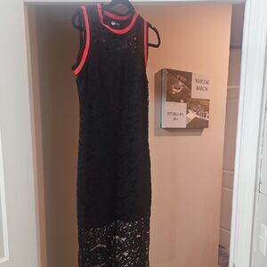 Elegant Black Lace Dress with Red Accents